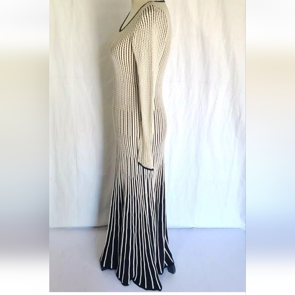 New W/Tag Peruvian Connection Black Cream Knit Ridgeline Maxi Dress XS RT $368 - Picture 6 of 10